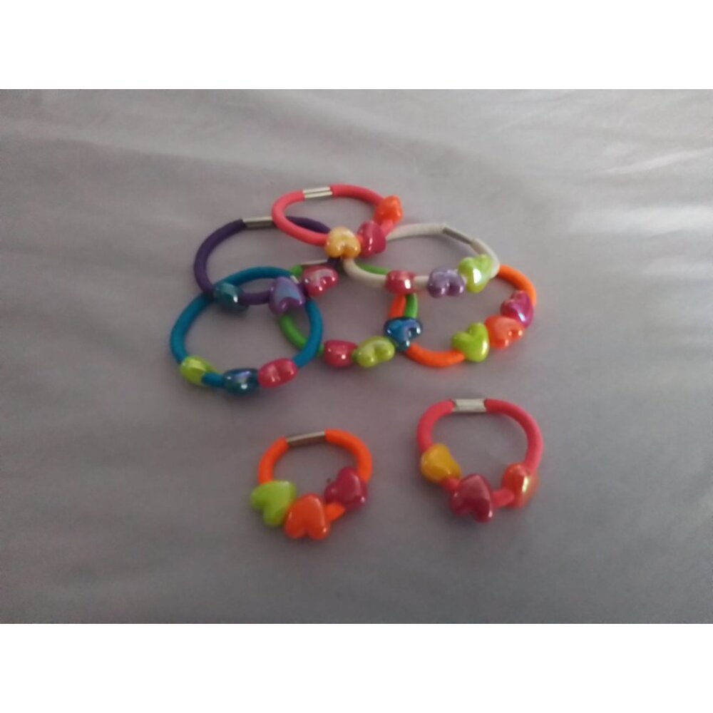 Elastic Hair Ties with Colorful Heart Shaped Beads Set Of 8